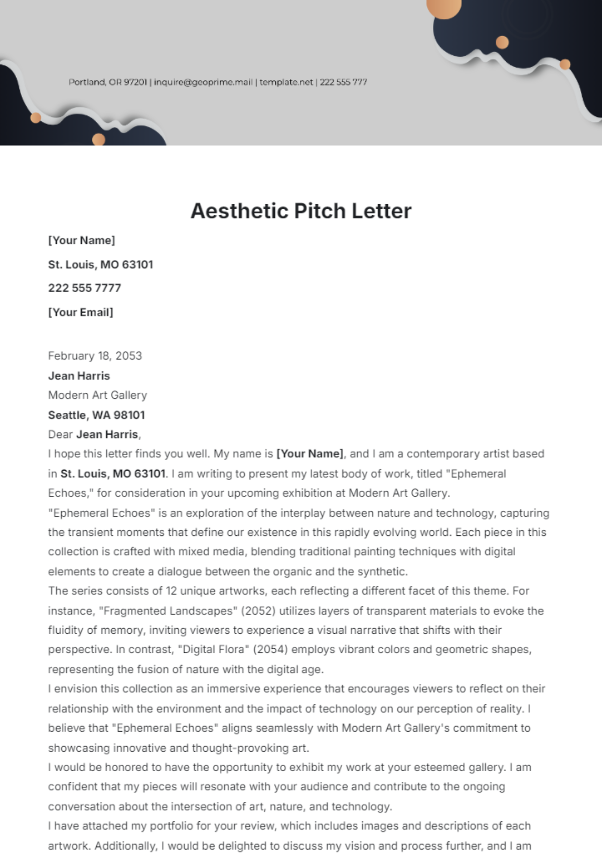 Aesthetic Pitch Letter Template - Edit Online & Download