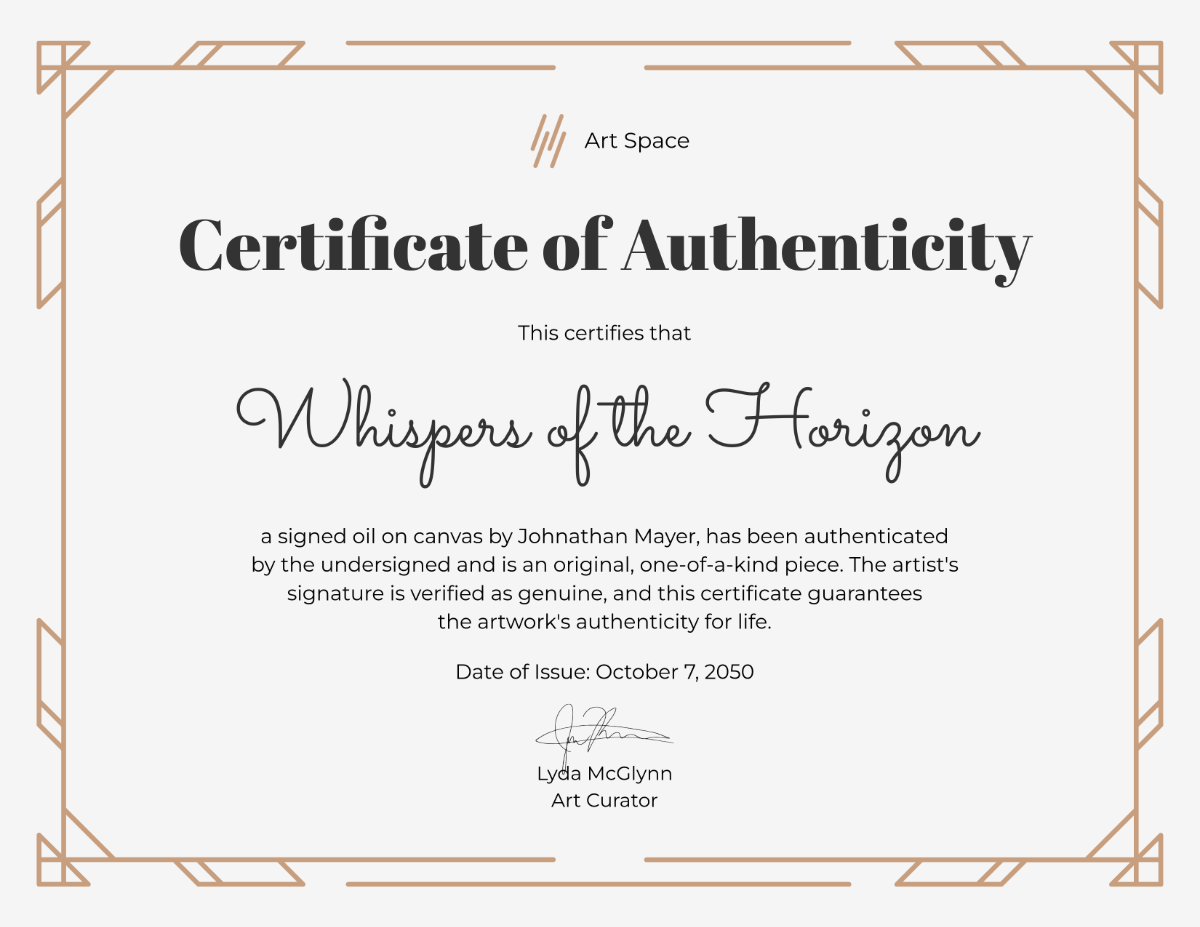 Signed Painting Authenticity Certificate Template - Edit Online & Download