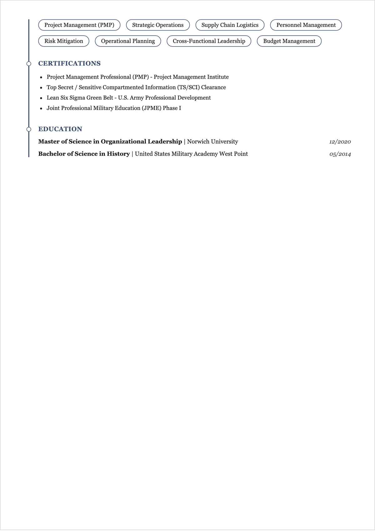 Free Military Leadership Experience ATS Resume Template