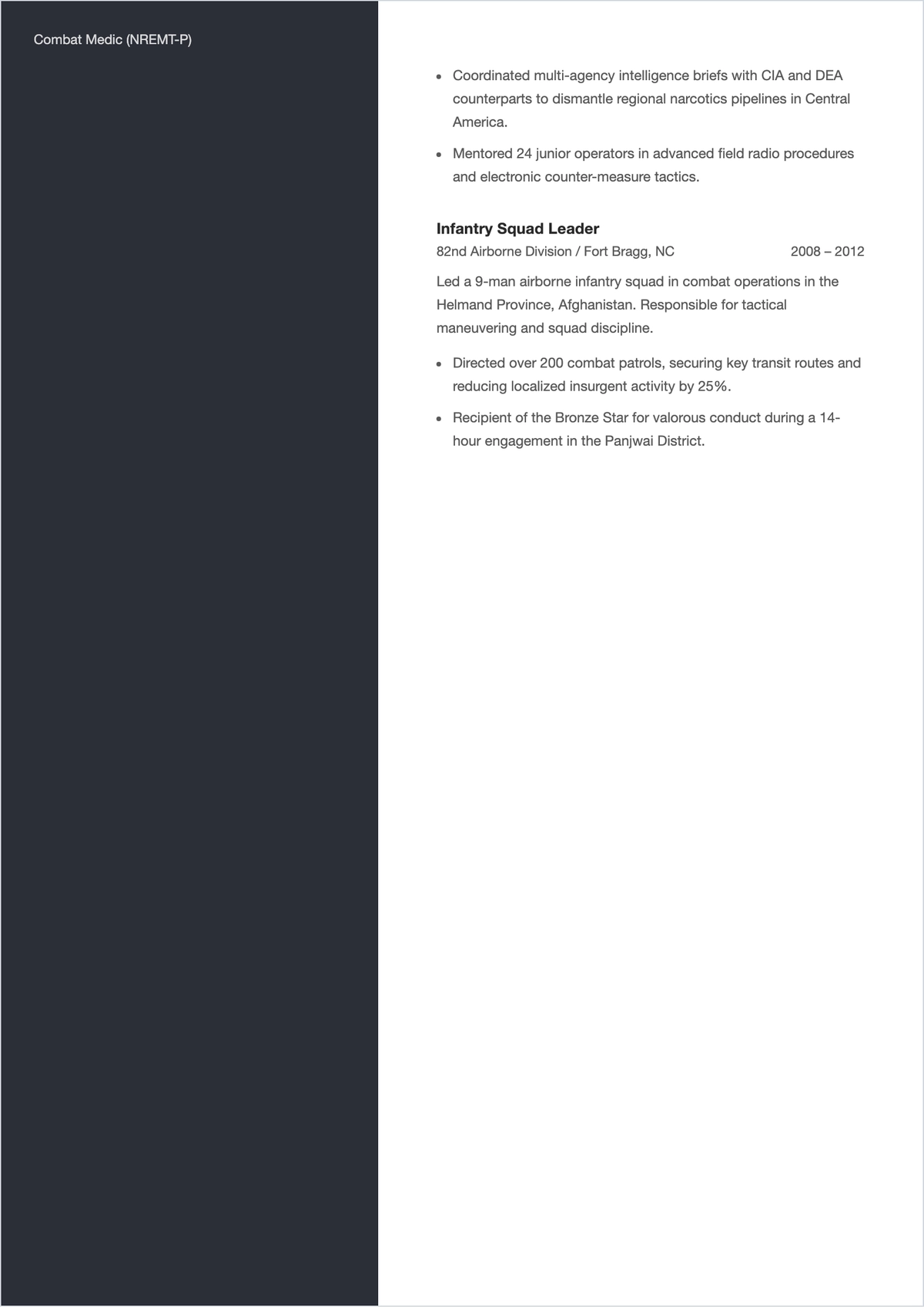 Free Special Forces Experience ATS Resume Template, AI Resume Builder
