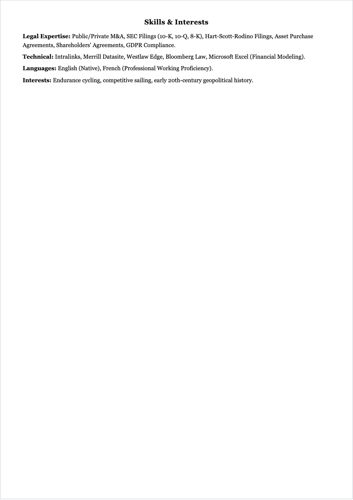 Free Corporate Lawyer Experience Resume Template to Edit Online