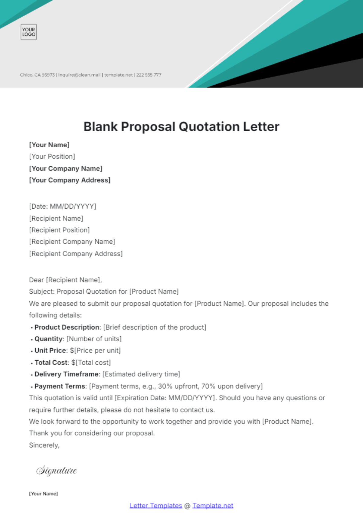 Blank Proposal Quotation Letter Template - Edit Online & Download