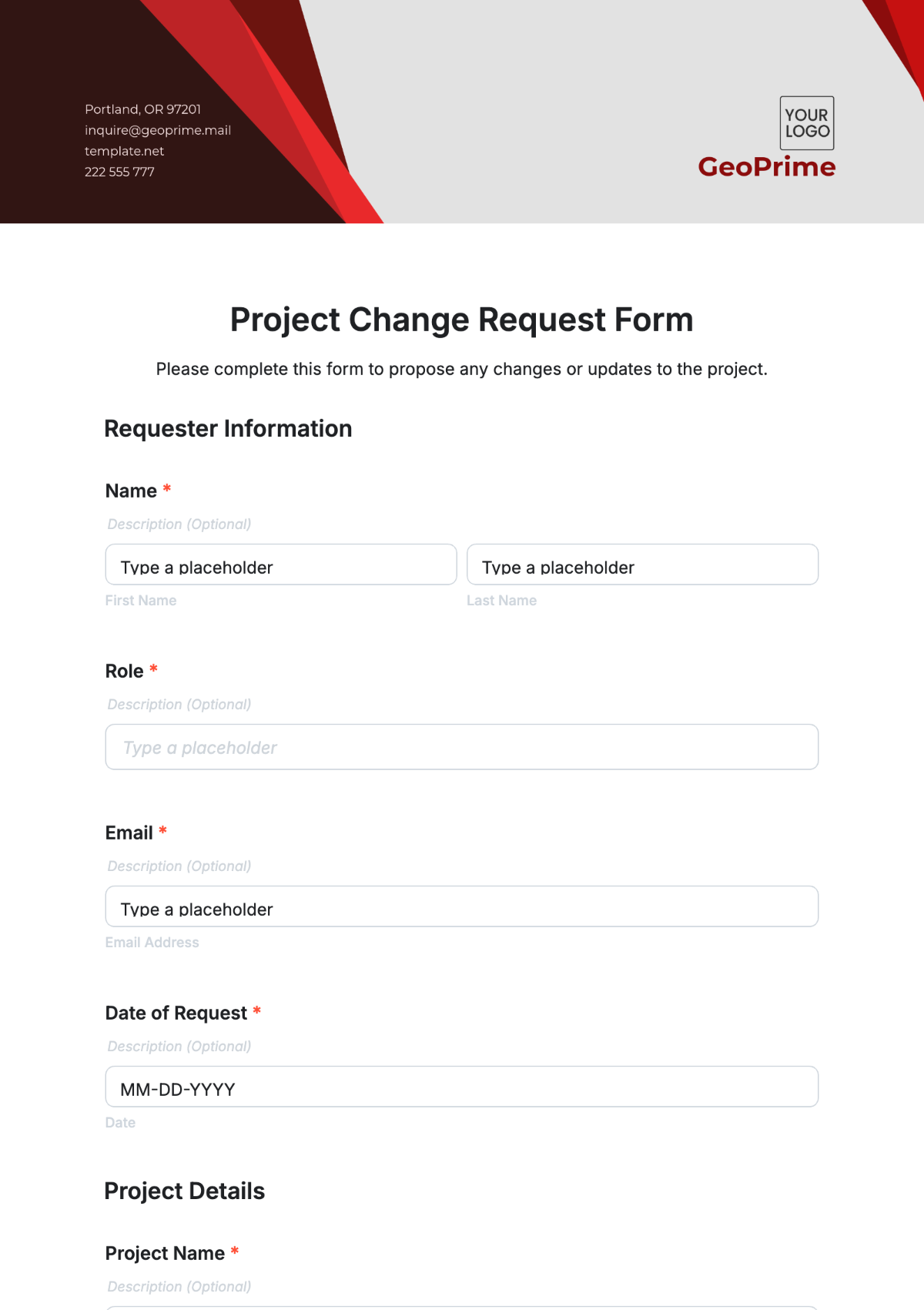 Project Change Request Form Template - Edit Online & Download