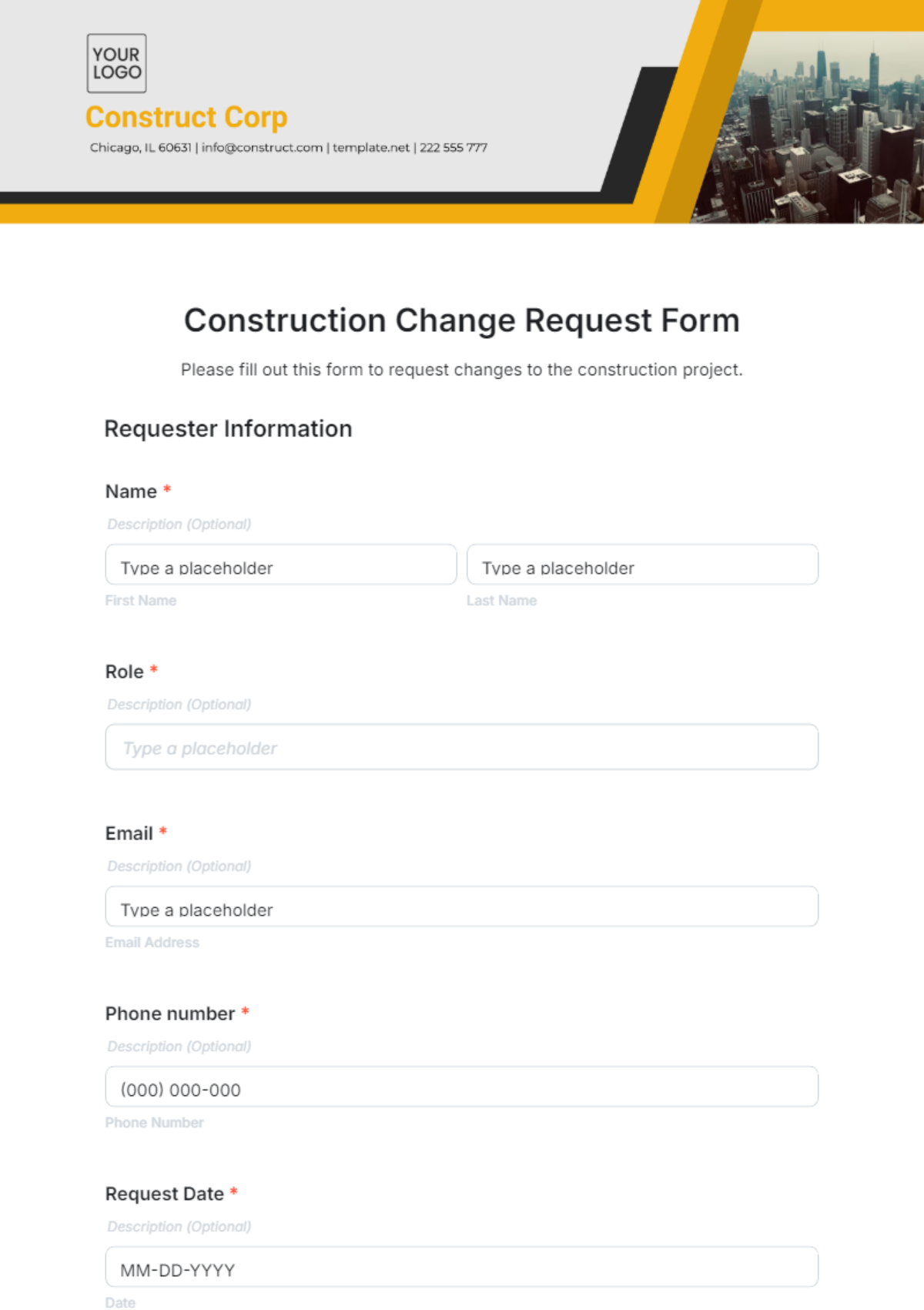 Construction Change Request Form Template - Edit Online & Download