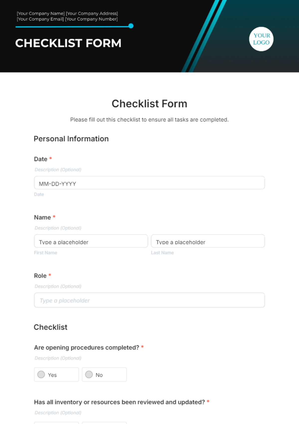 Checklist Form Template - Edit Online & Download