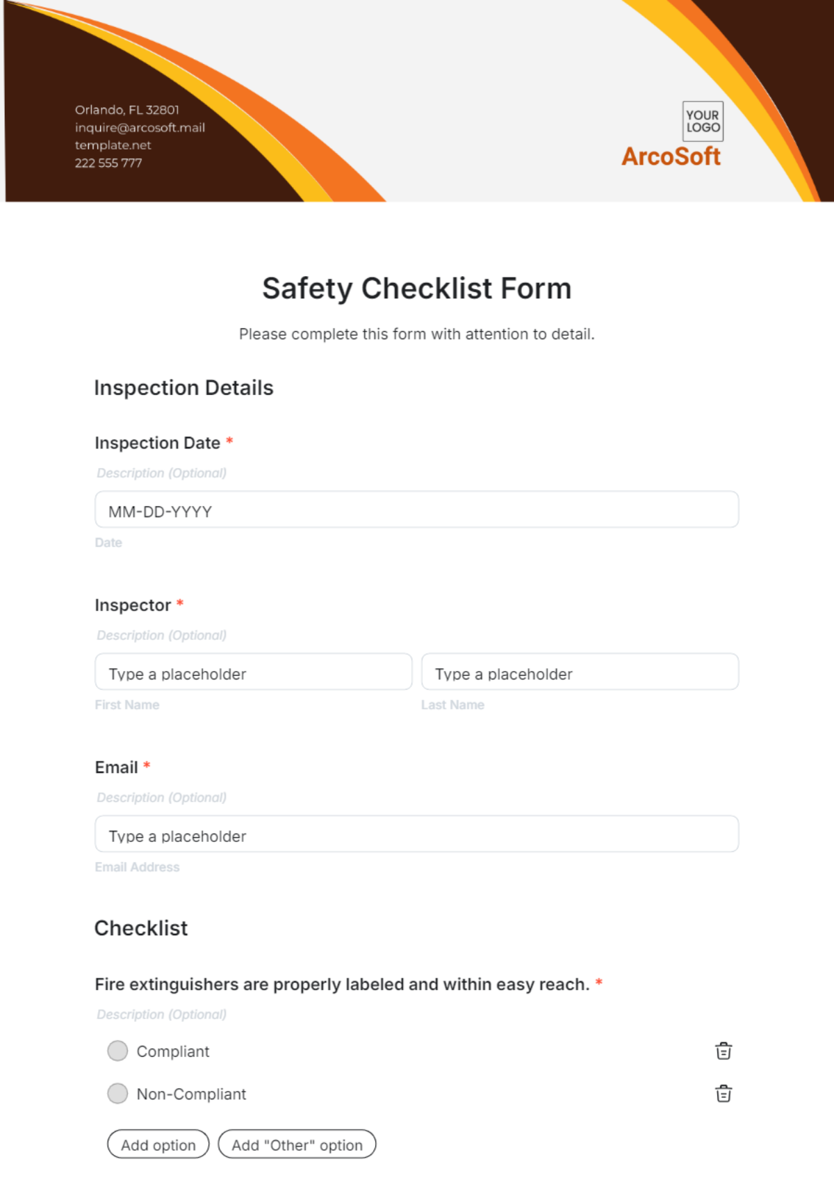 Free Safety Checklist Form Template