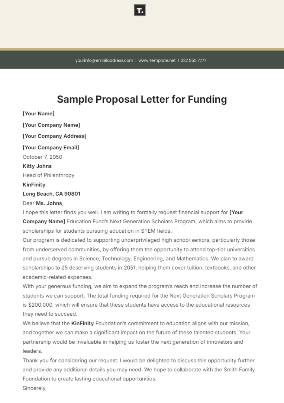 Sample Proposal Letter for Funding Template - Edit Online & Download