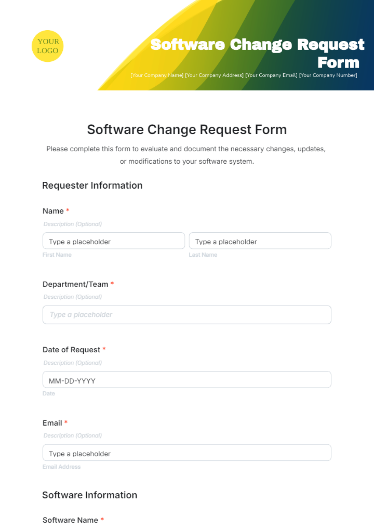 Software Change Request Form Template - Edit Online & Download