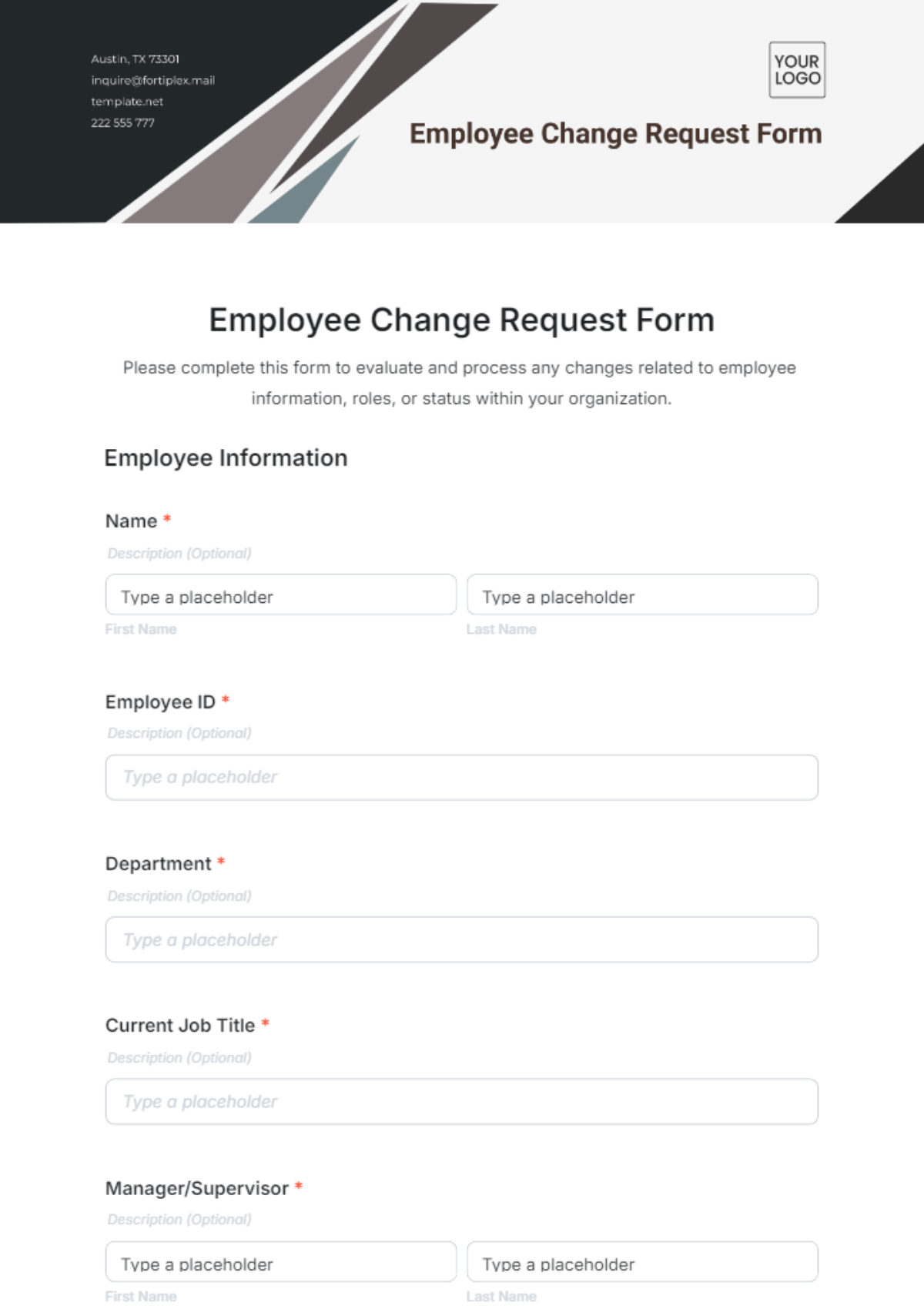 Employee Change Request Form Template - Edit Online & Download