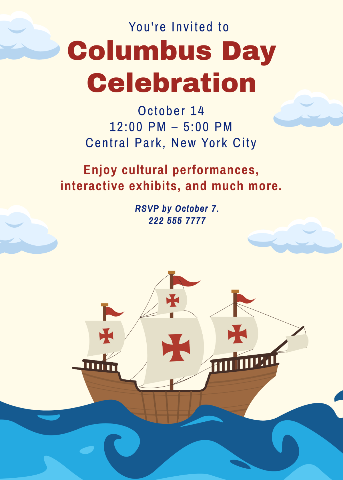 Columbus Day Event Invitation Template - Edit Online & Download