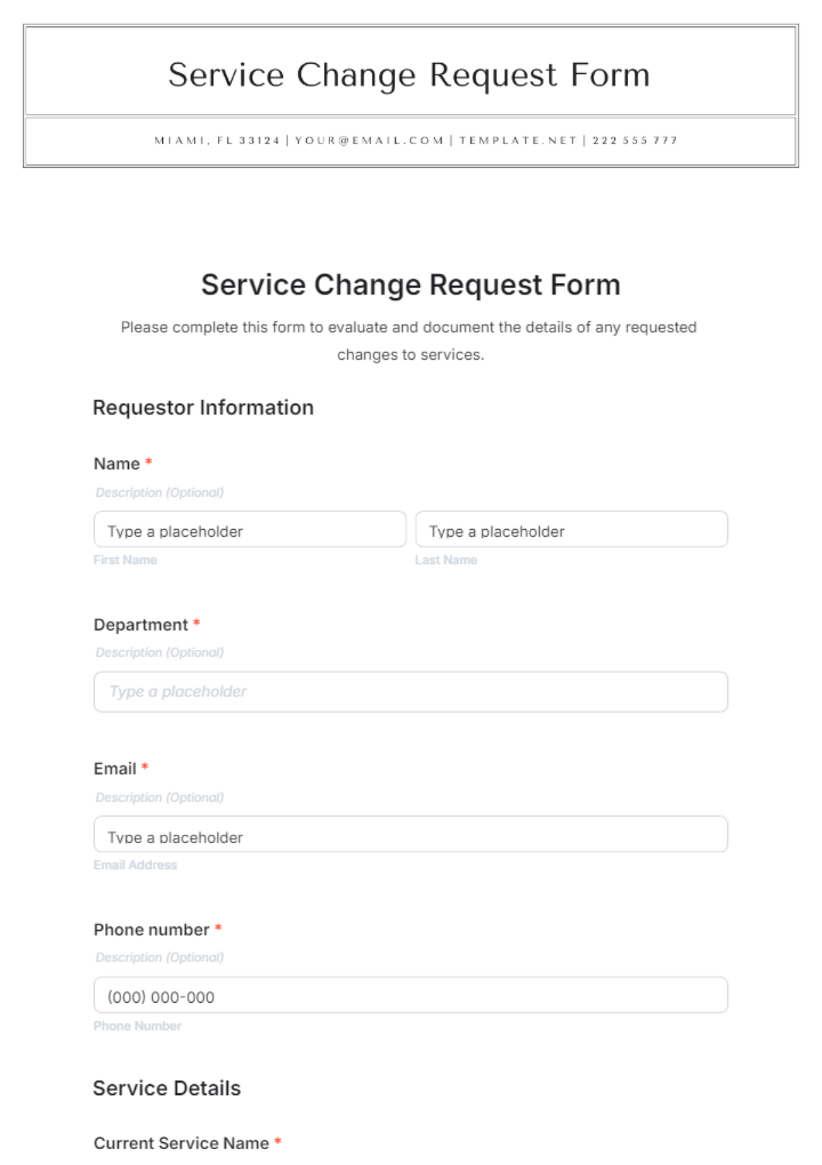 Service Change Request Form Template - Edit Online & Download