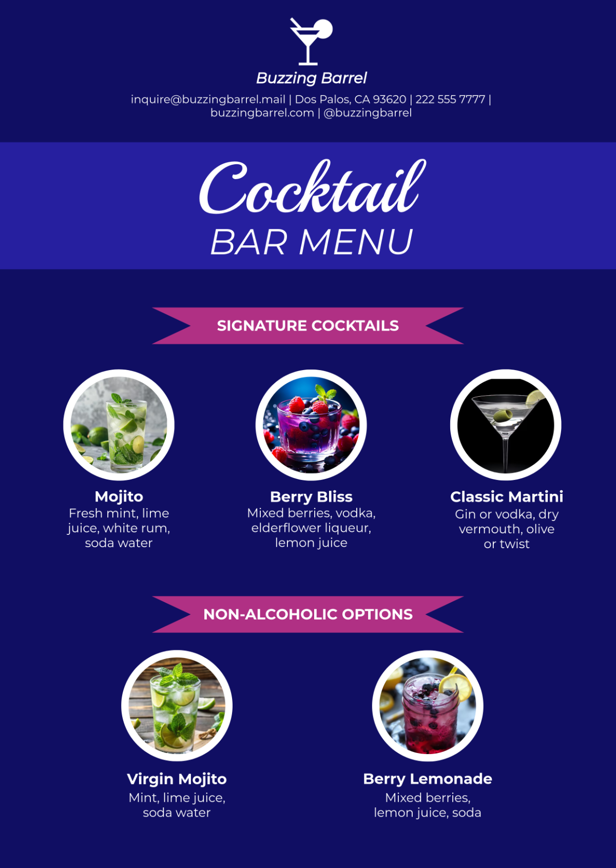 Cocktail Bar Menu Template - Edit Online & Download