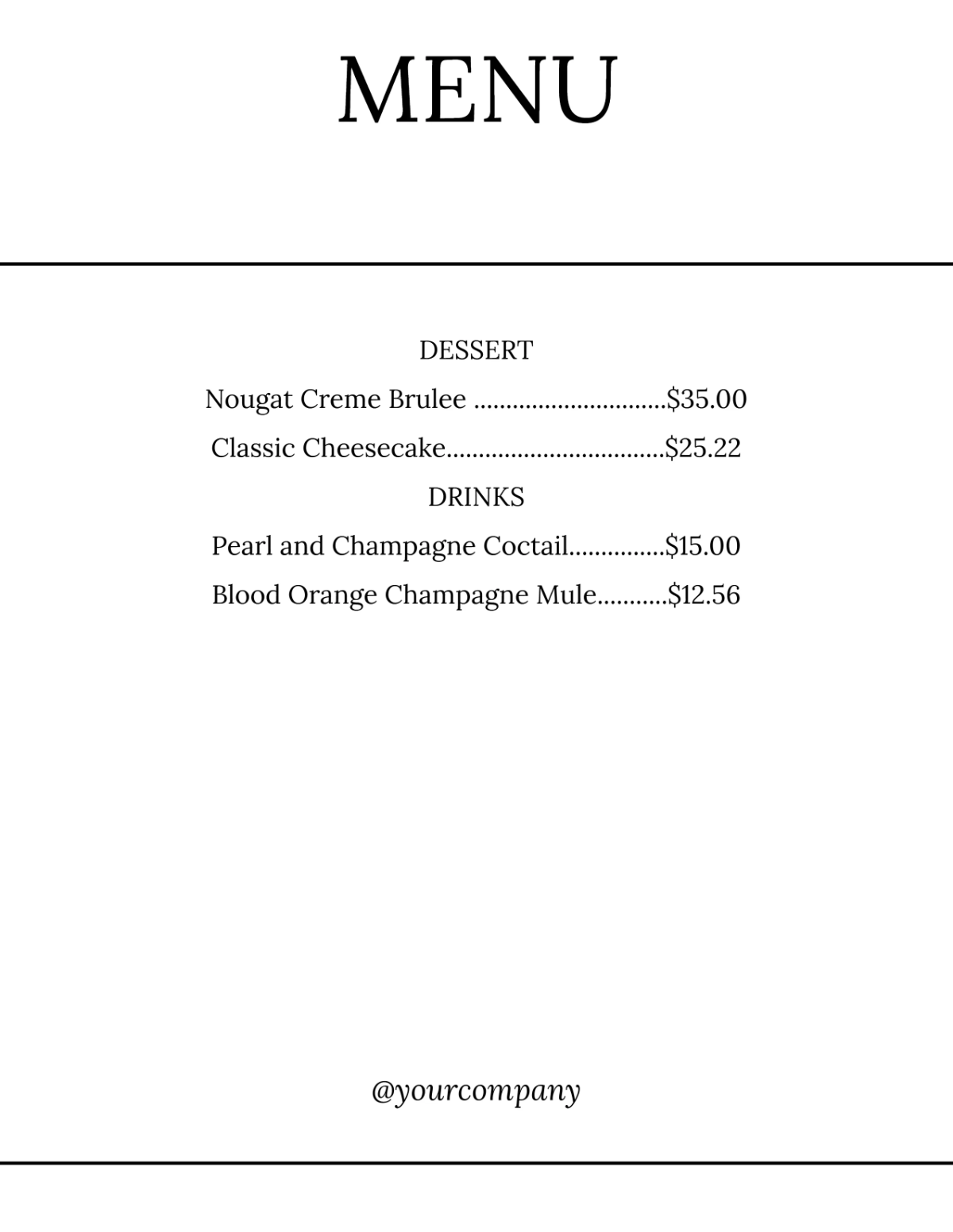 Free Online Menu Template to Edit Online