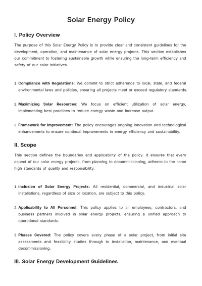 Free Solar Energy Policy Template to Edit Online
