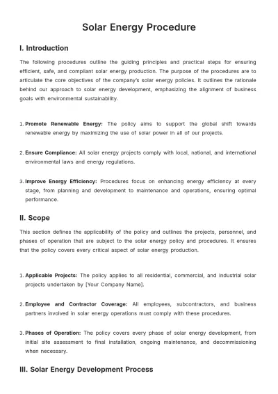 Free Solar Energy Procedure Template to Edit Online
