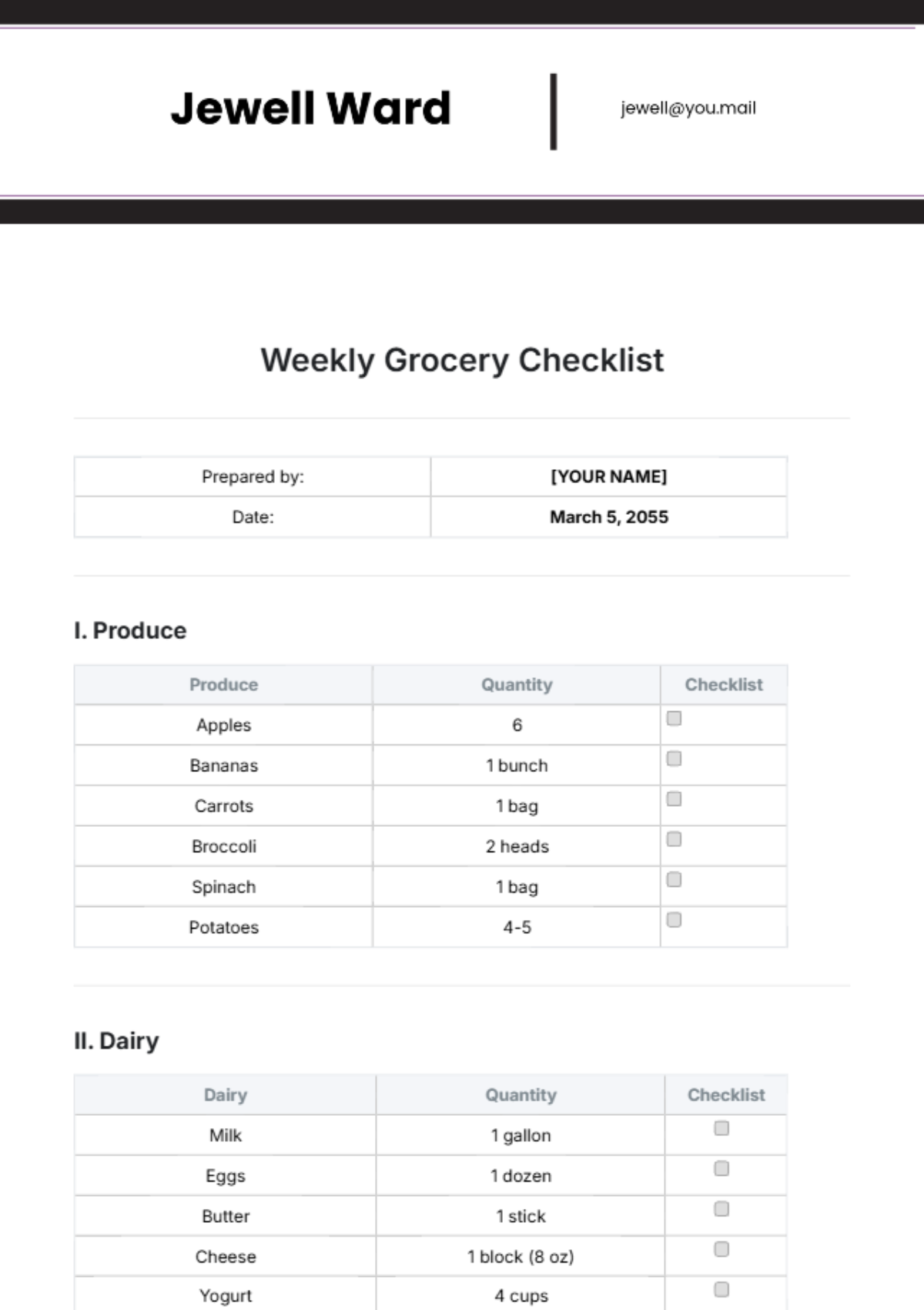 Weekly Grocery Checklist Template - Edit Online & Download