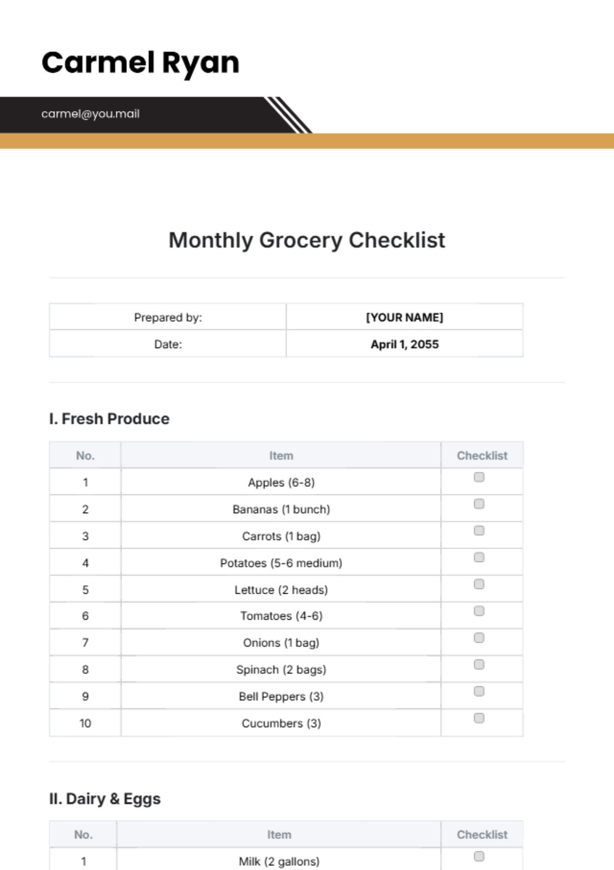 Monthly Grocery Checklist Template - Edit Online & Download