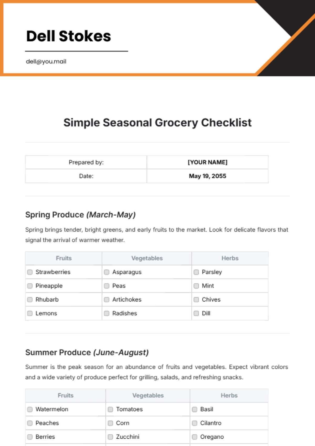 Simple Seasonal Grocery Checklist Template - Edit Online & Download