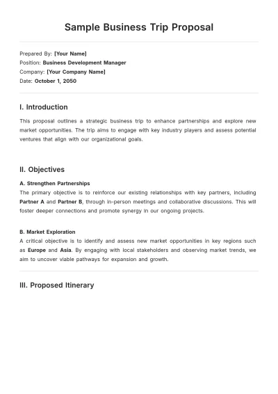 Free Sample Business Trip Proposal Template to Edit Online