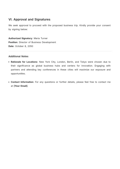 Free Sample Business Trip Proposal Template to Edit Online