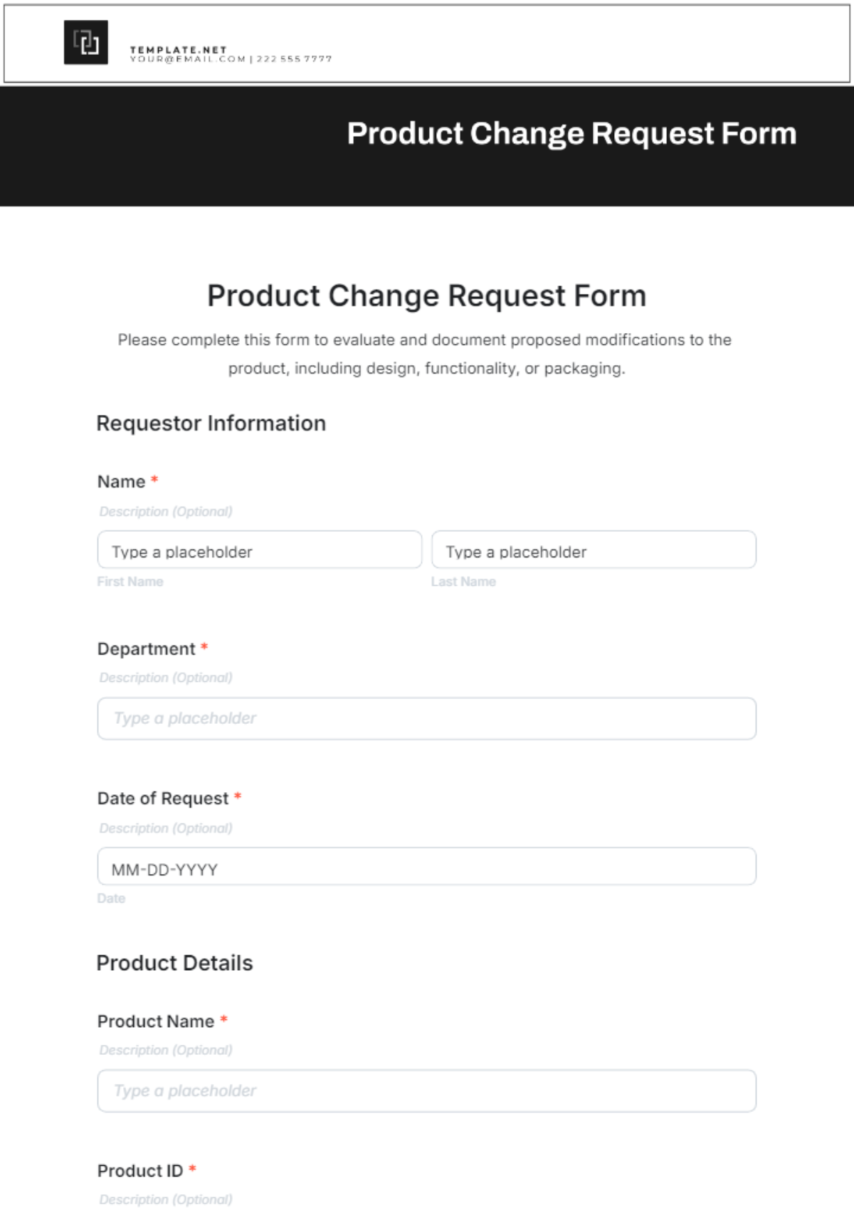 Product Change Request Form Template - Edit Online & Download