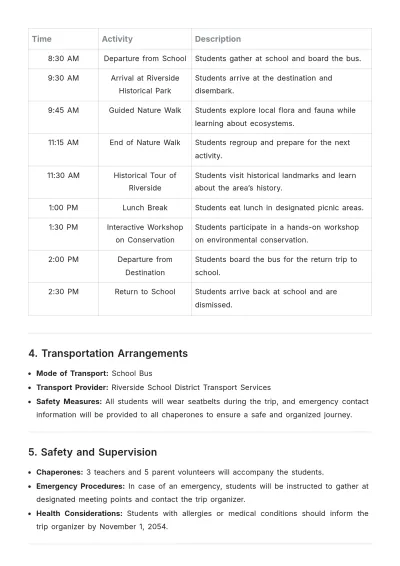 Free Simple Field Trip Proposal Template to Edit Online