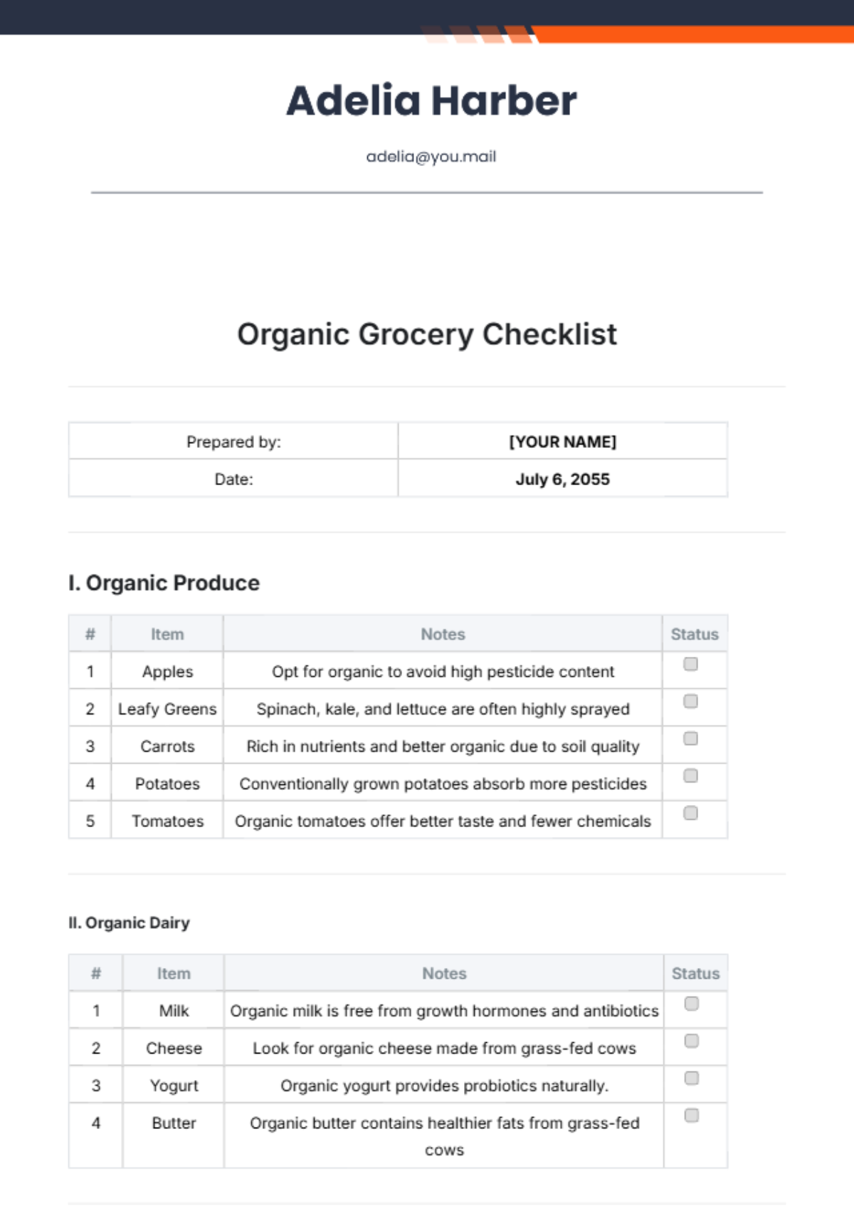 Organic Grocery Checklist Template - Edit Online & Download