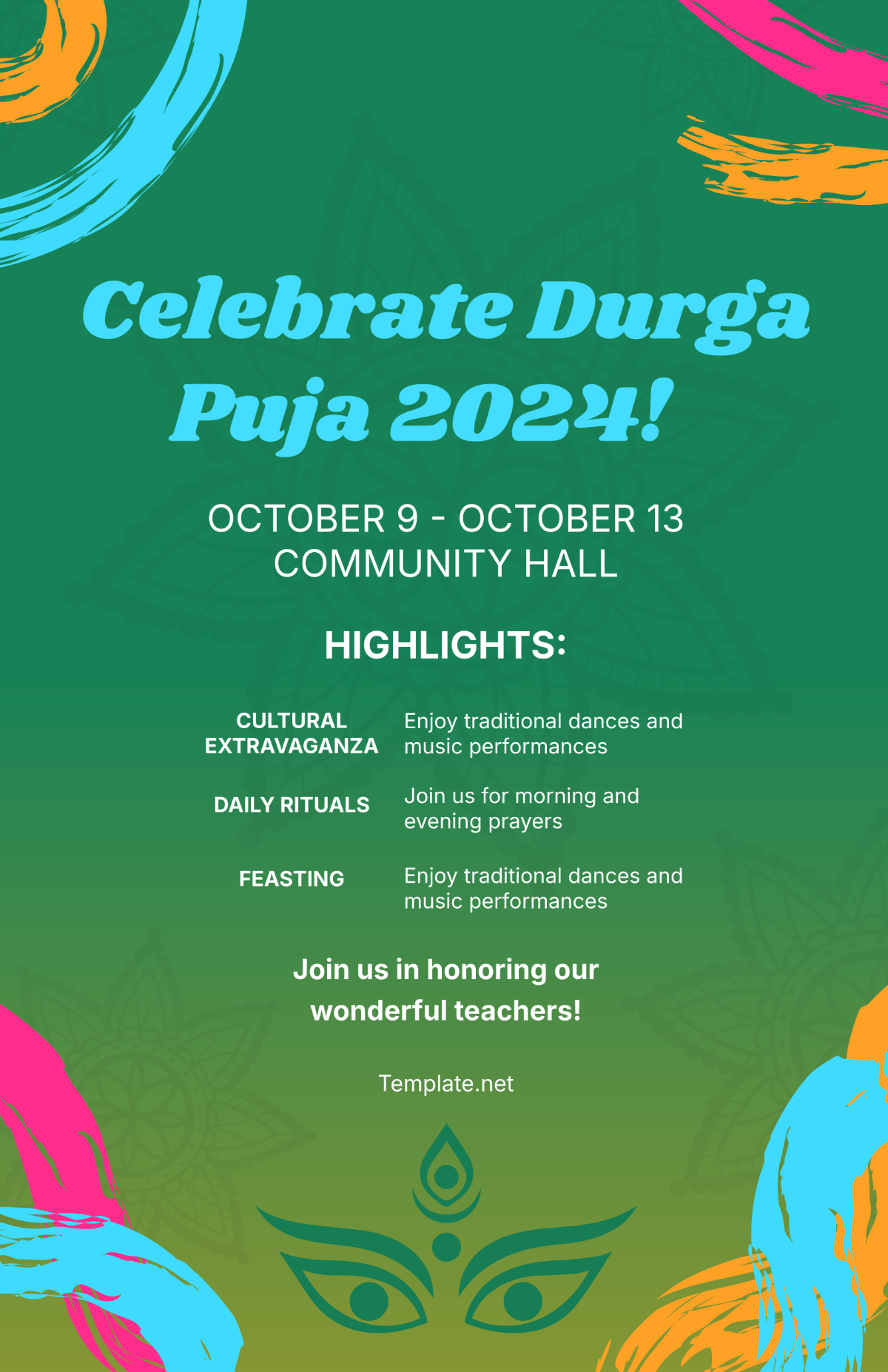 Free Creative Durga Puja Poster Template - Edit Online & Download ...