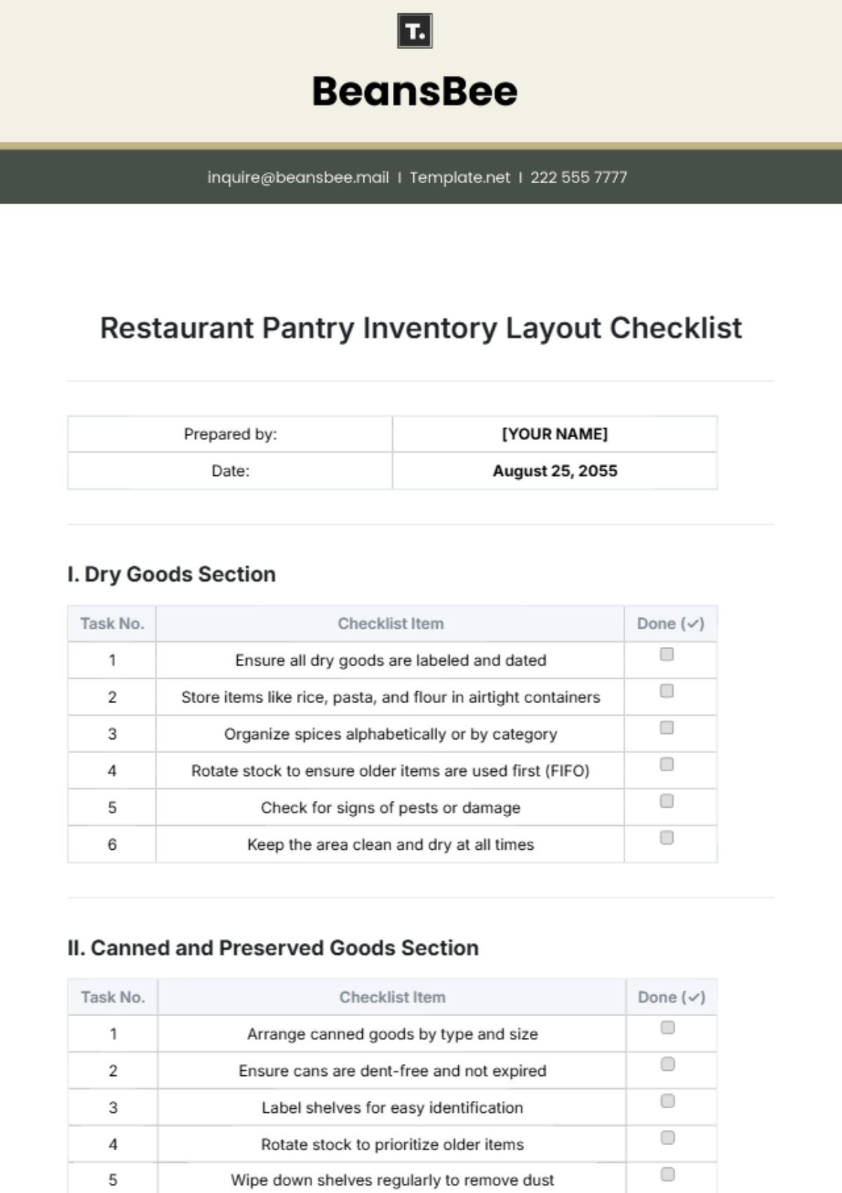 Restaurant Pantry Inventory Layout Checklist Template - Edit Online & Download