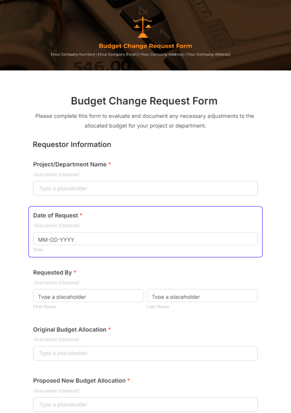 Budget Change Request Form Template - Edit Online & Download