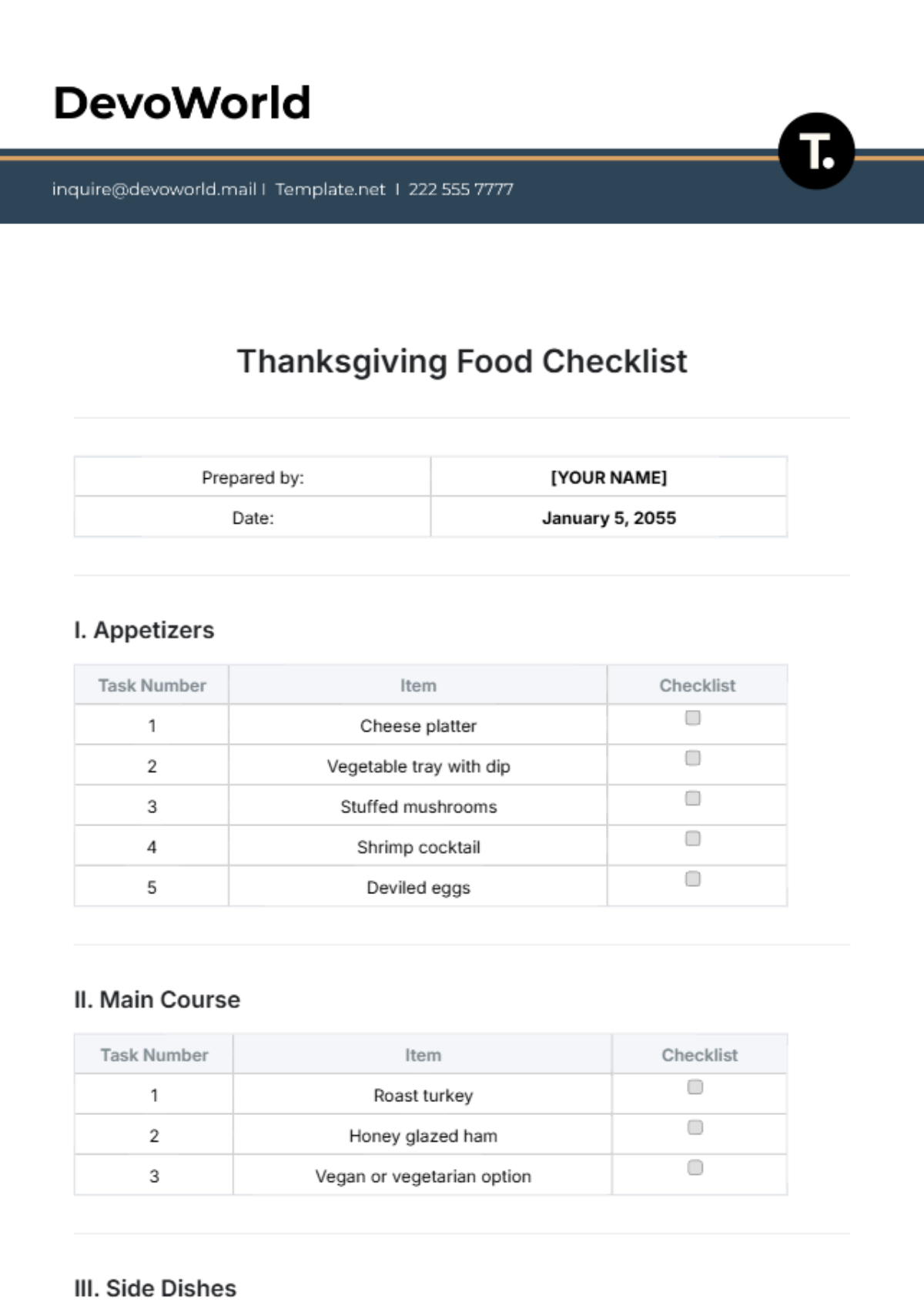 Thanksgiving Food Checklist Template - Edit Online & Download