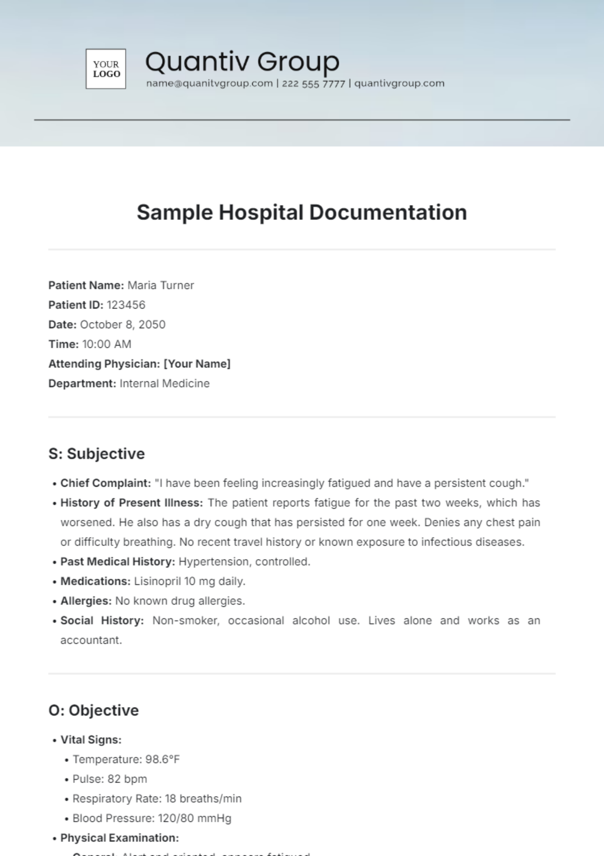 Free Sample Hospital Documentation Template