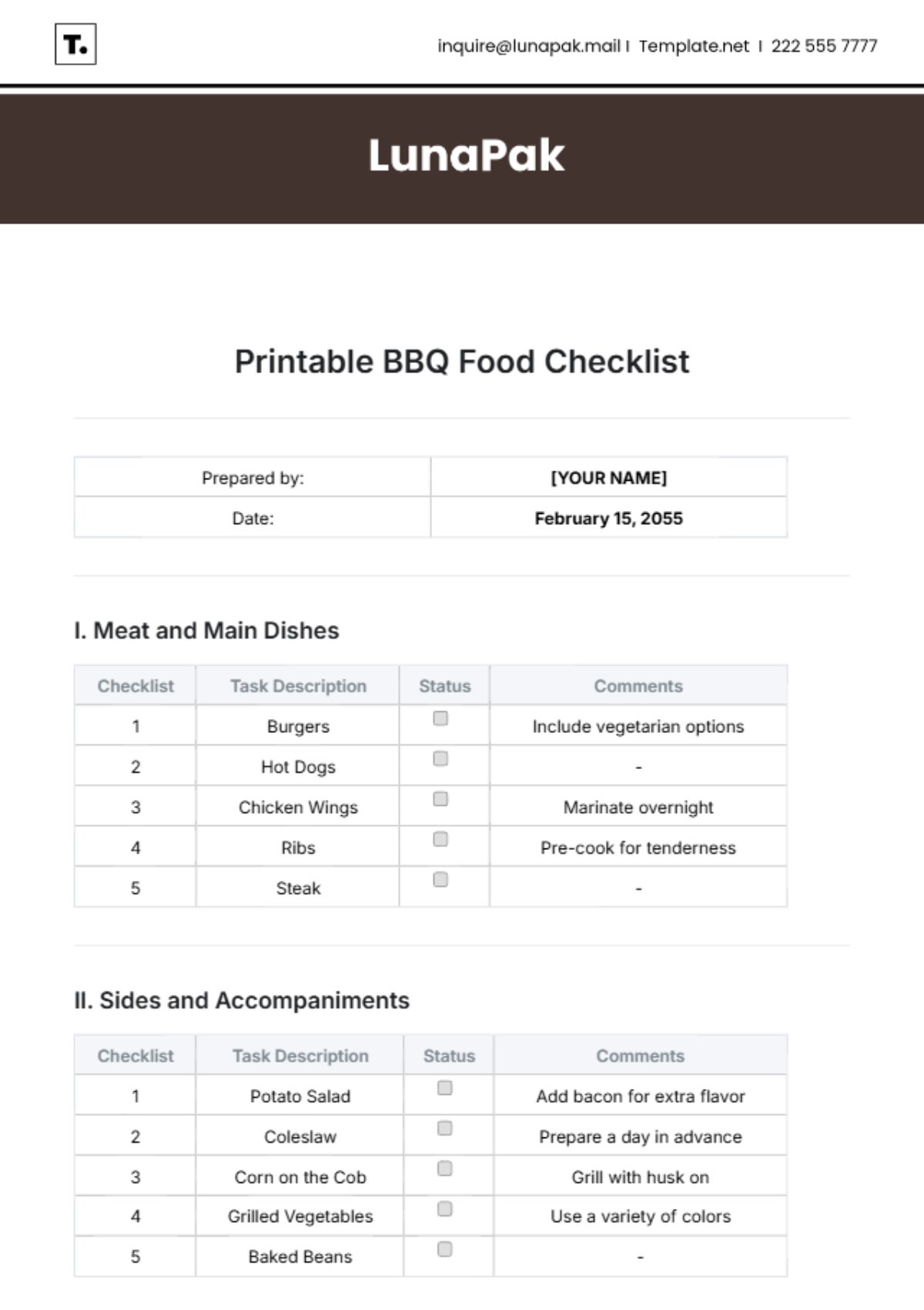 Printable BBQ Food Checklist Template - Edit Online & Download