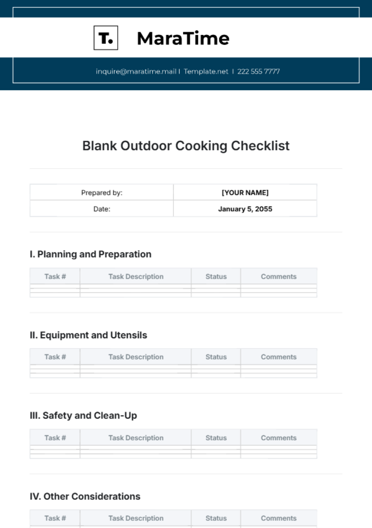 Blank Outdoor Cooking Checklist Template - Edit Online & Download