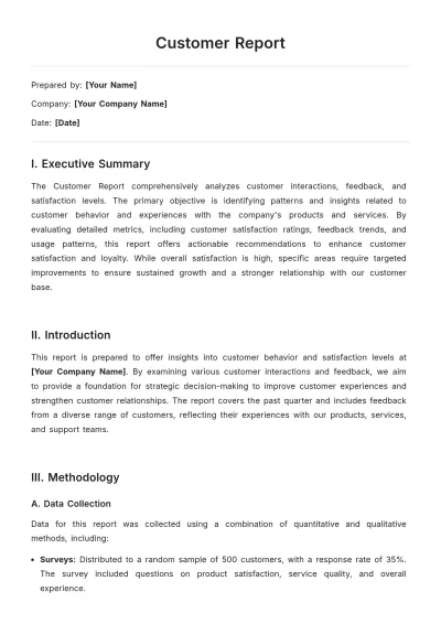 Free Customer Report Template to Edit Online