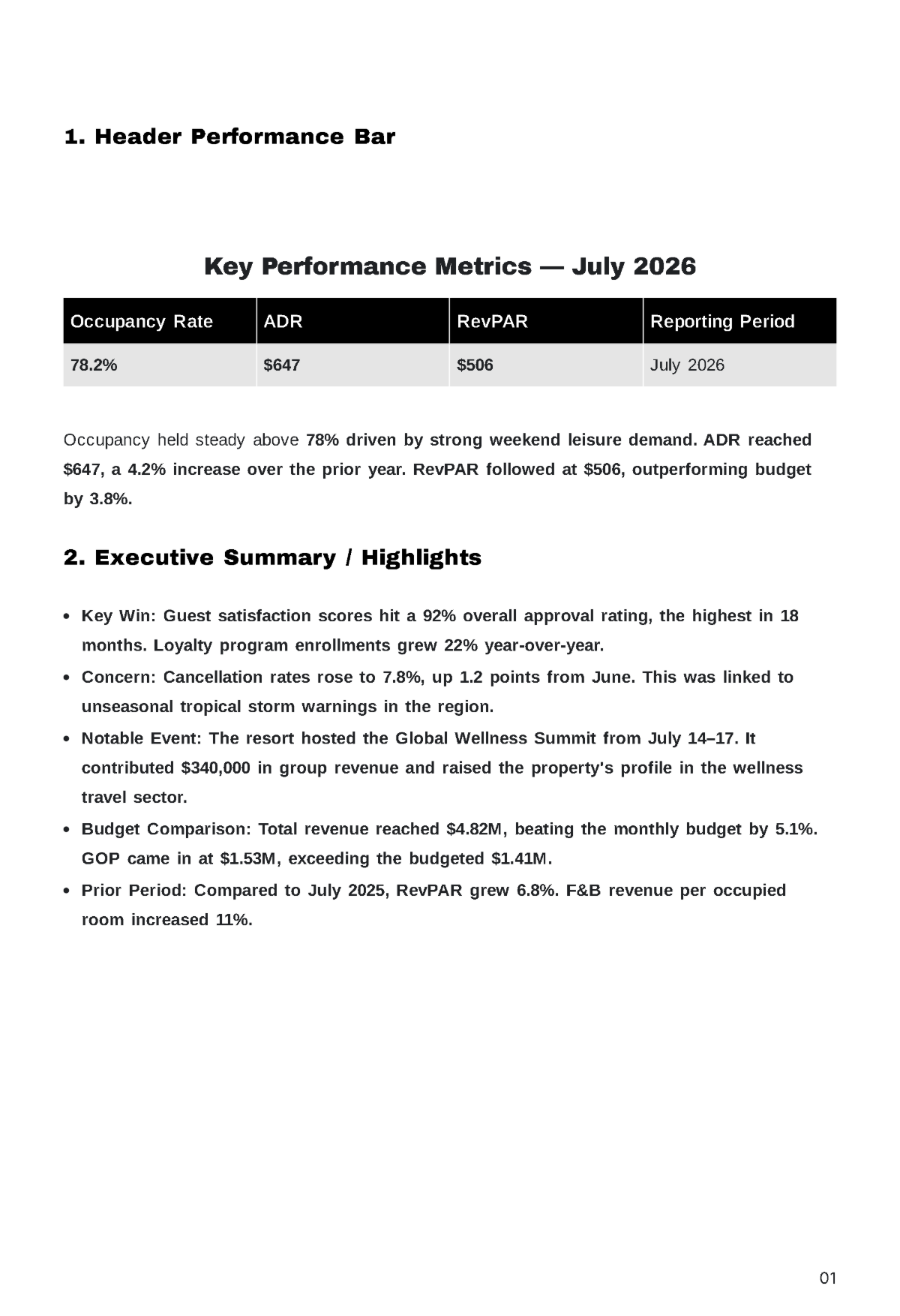 Free Resort Report Template to Edit Online
