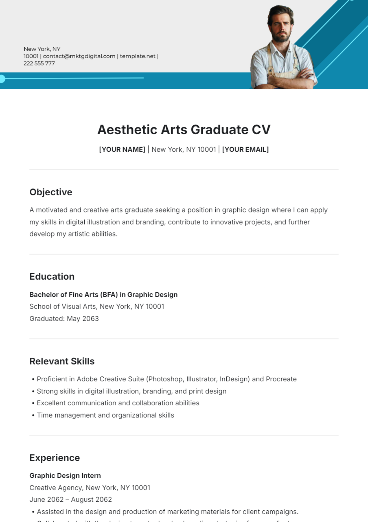 Aesthetic Arts Graduate CV Template - Edit Online & Download