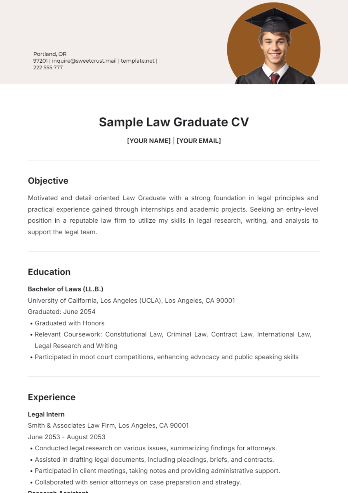 Sample Law Graduate CV Template - Edit Online & Download