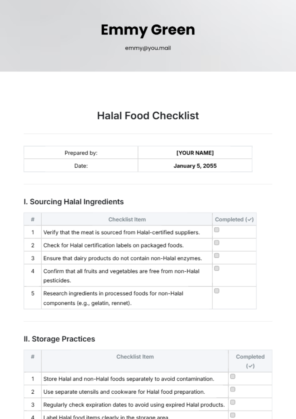 Halal Food Checklist Template - Edit Online & Download