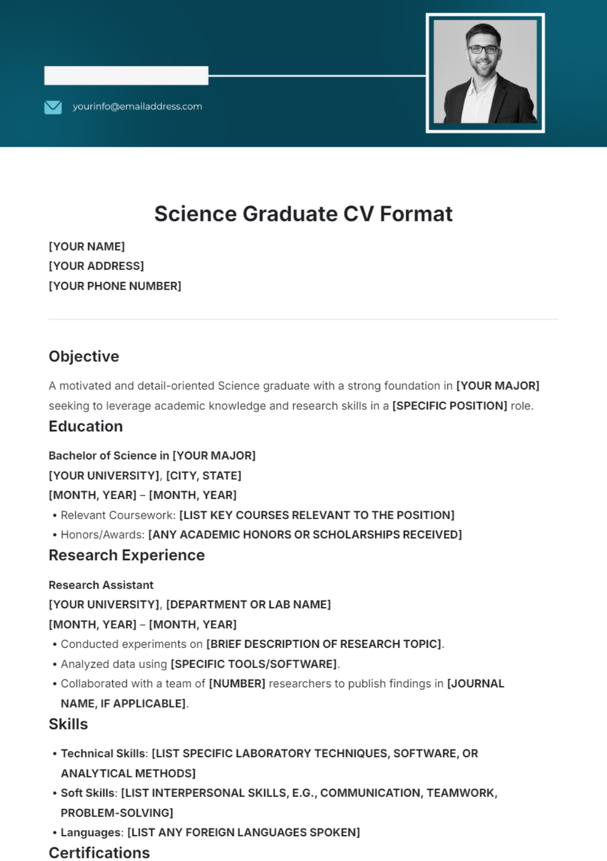 Science Graduate CV Format Template - Edit Online & Download