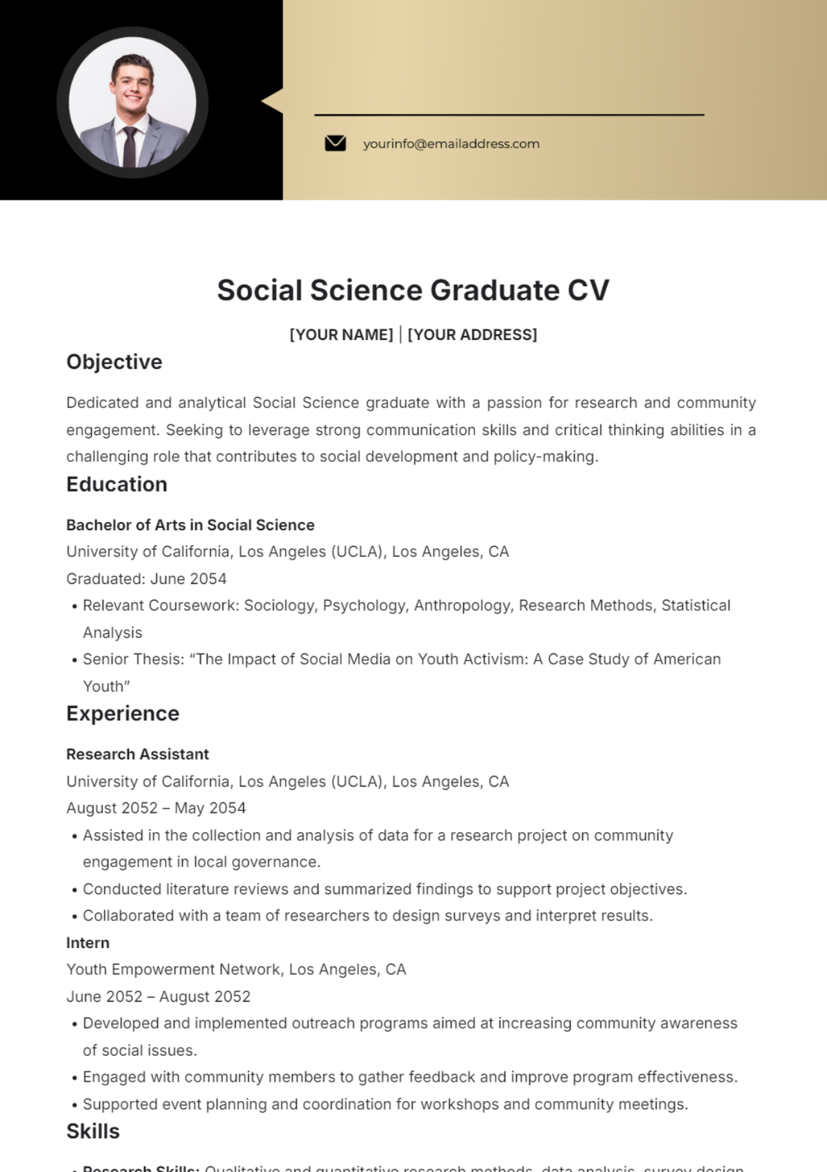 Social Science Graduate CV Template - Edit Online & Download