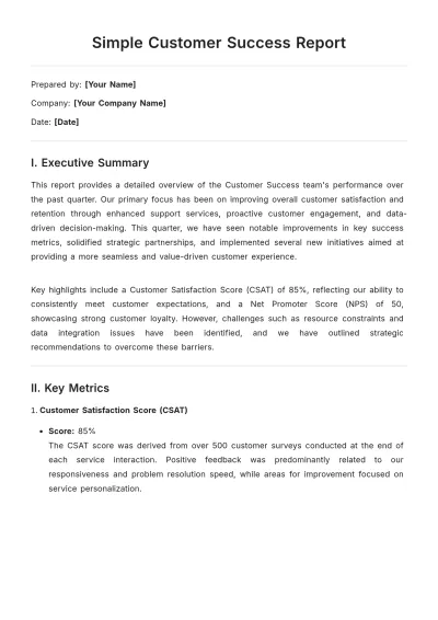 Free Simple Customer Success Report Template to Edit Online