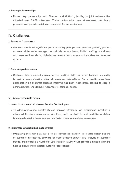 Free Simple Customer Success Report Template to Edit Online