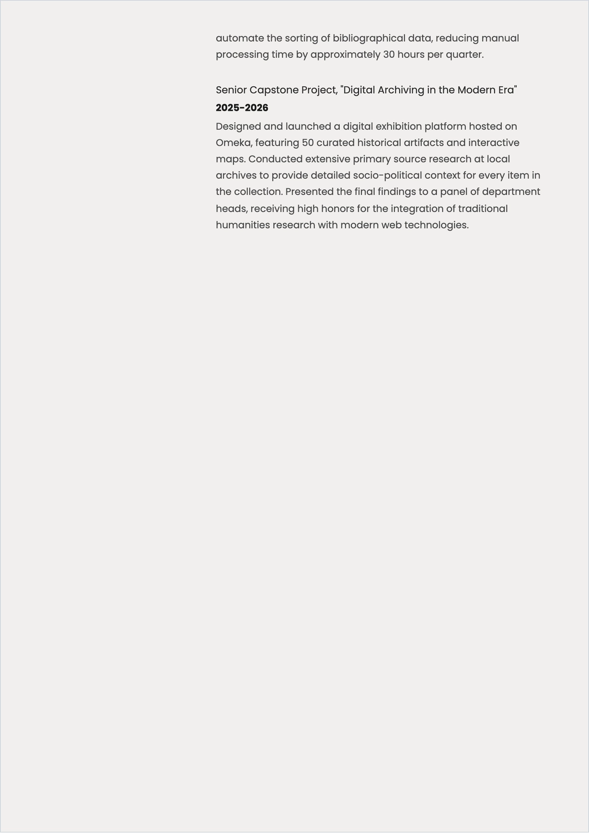 Free Simple Humanities Graduate ATS CV Template, AI CV Builder