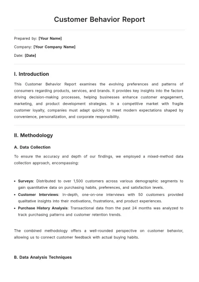 Free Customer Behavior Report Template to Edit Online