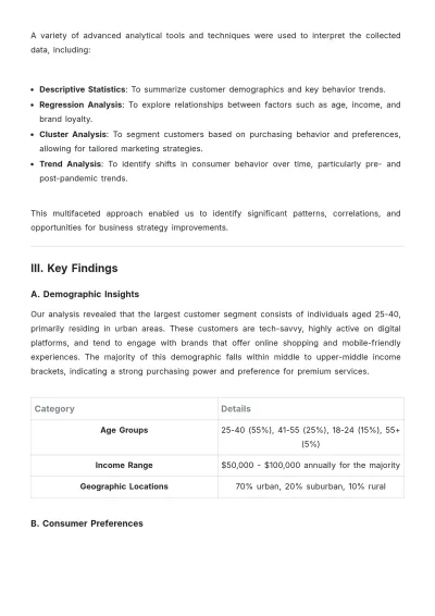 Free Customer Behavior Report Template to Edit Online