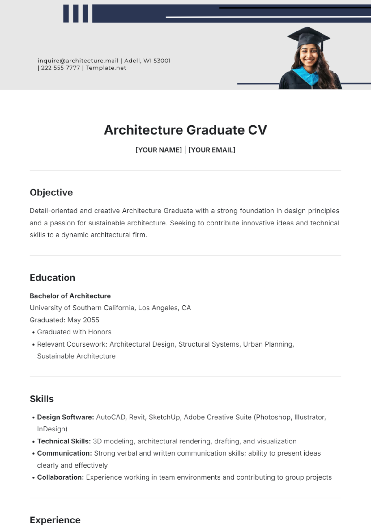 Architecture Graduate CV Template - Edit Online & Download