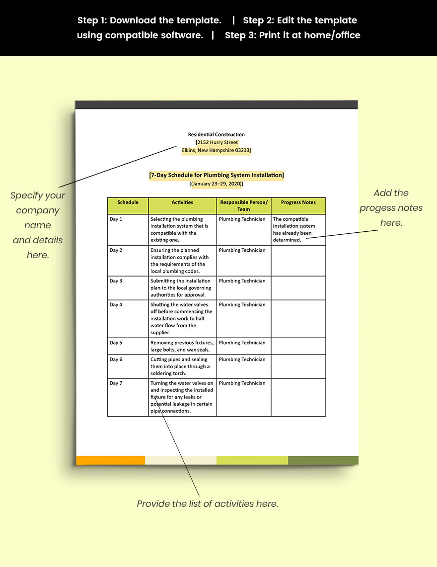 Weekly Residential Construction Schedule Template