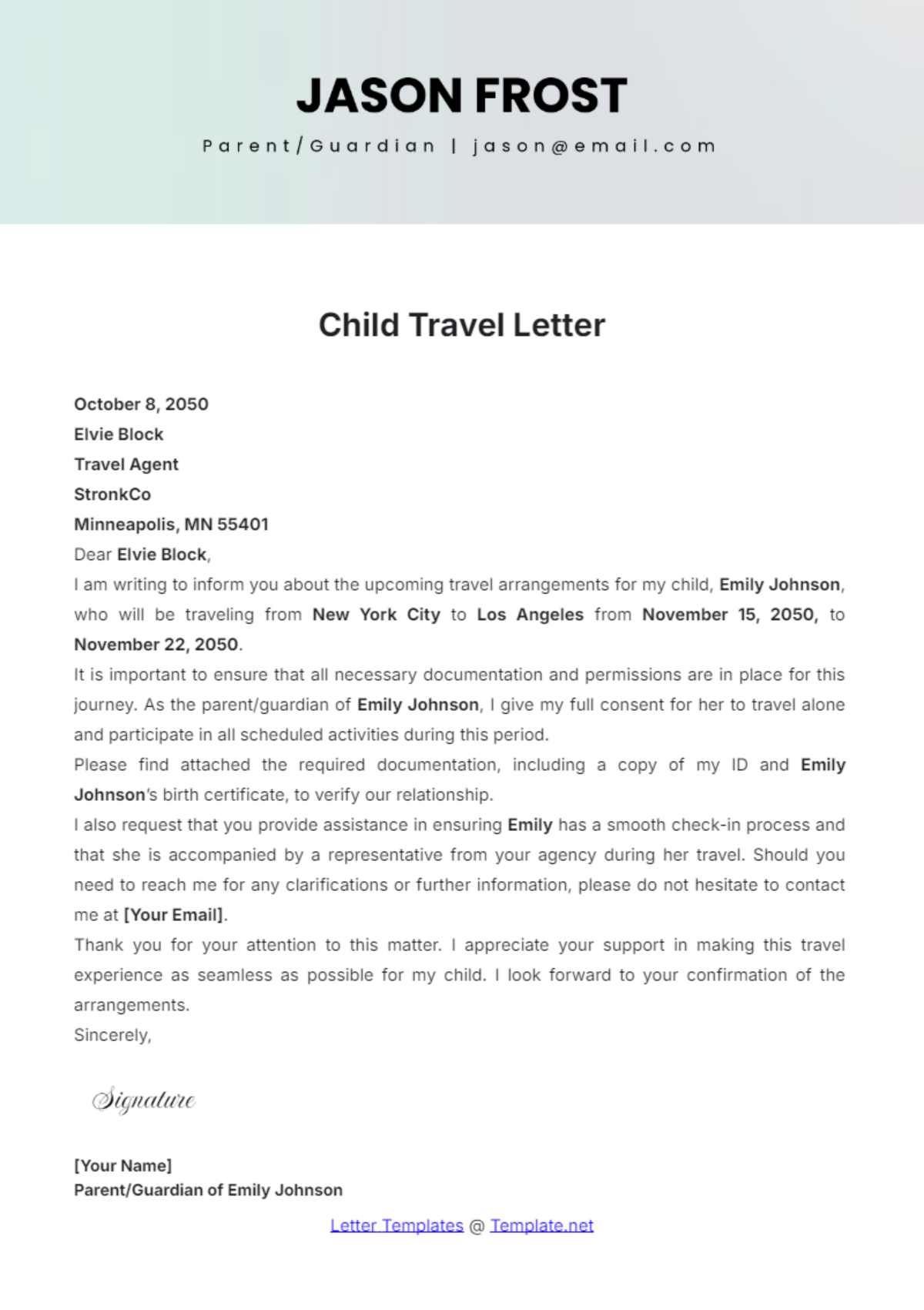 Child Travel Letter Template - Edit Online & Download