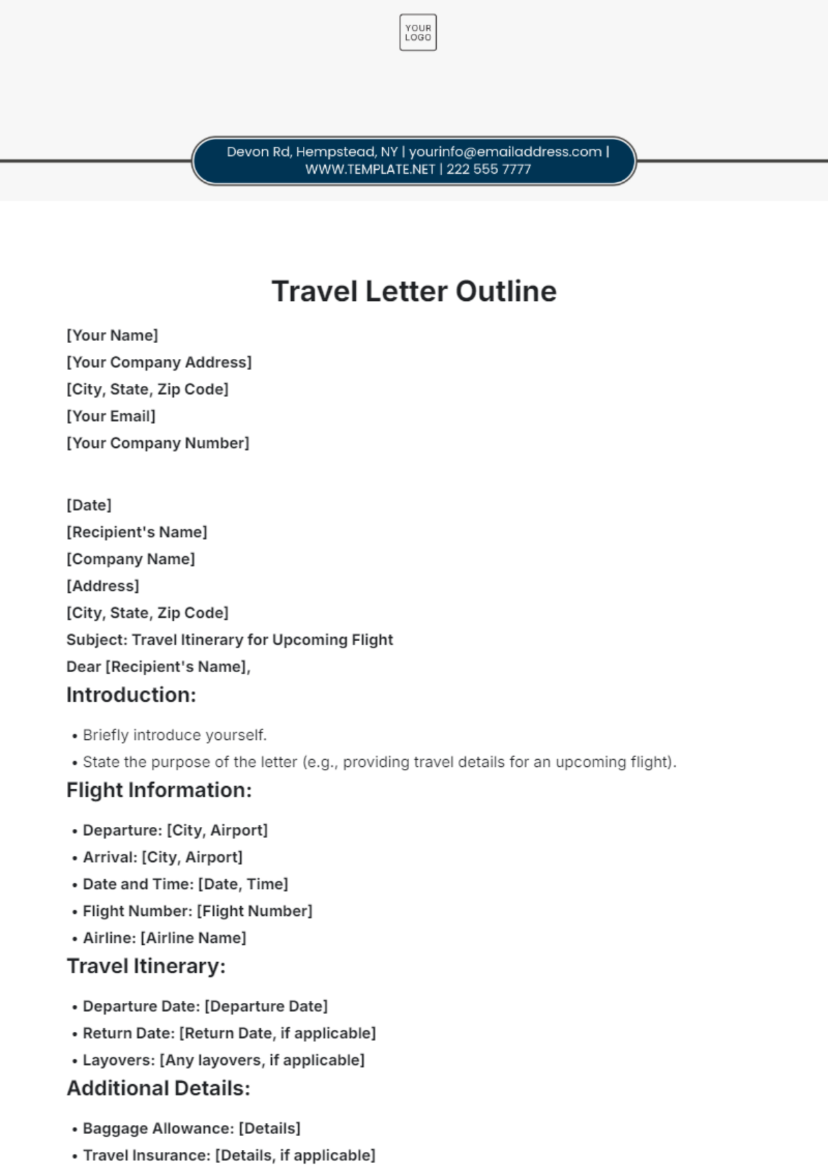 Flights Travel Letter Outline Template - Edit Online & Download